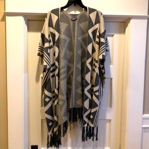 Neiman Marcus Fringe Knit Cape/Wrap